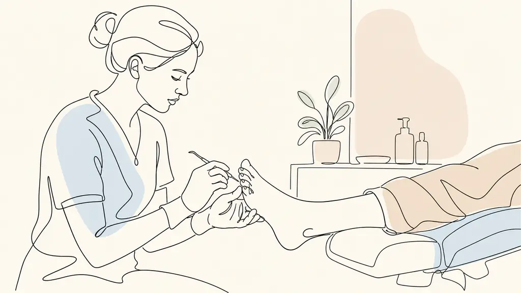 editorial photo of a podiatry clinic consultation, podiatrist examining a patient's foot in a clean medical office, close-up on hands and foot care instruments, natural light, realistic healthcare scene, no text, no logo