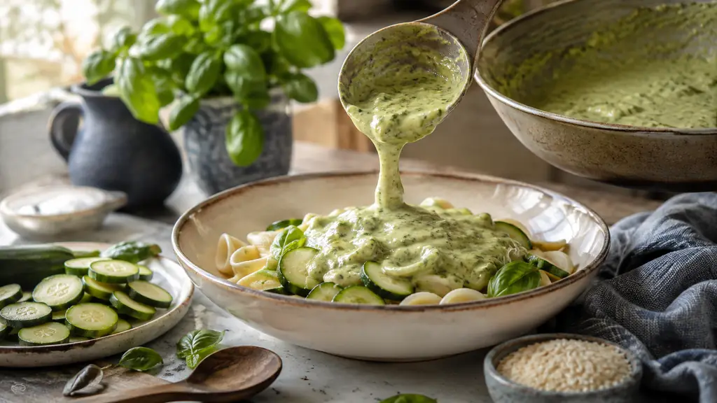 Sauce courgette crémeuse pour pâtes et riz, prête en 20 minutes