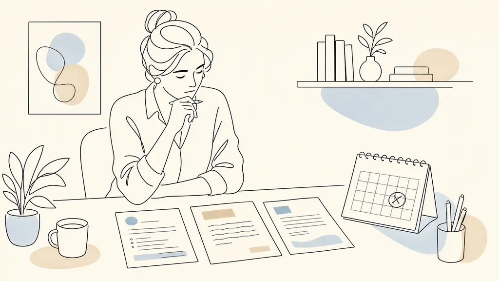 Editorial photograph of a business owner reviewing an employee meeting notice, a disciplinary letter and a desk calendar marking a response deadline, documents unreadable, no text or logo